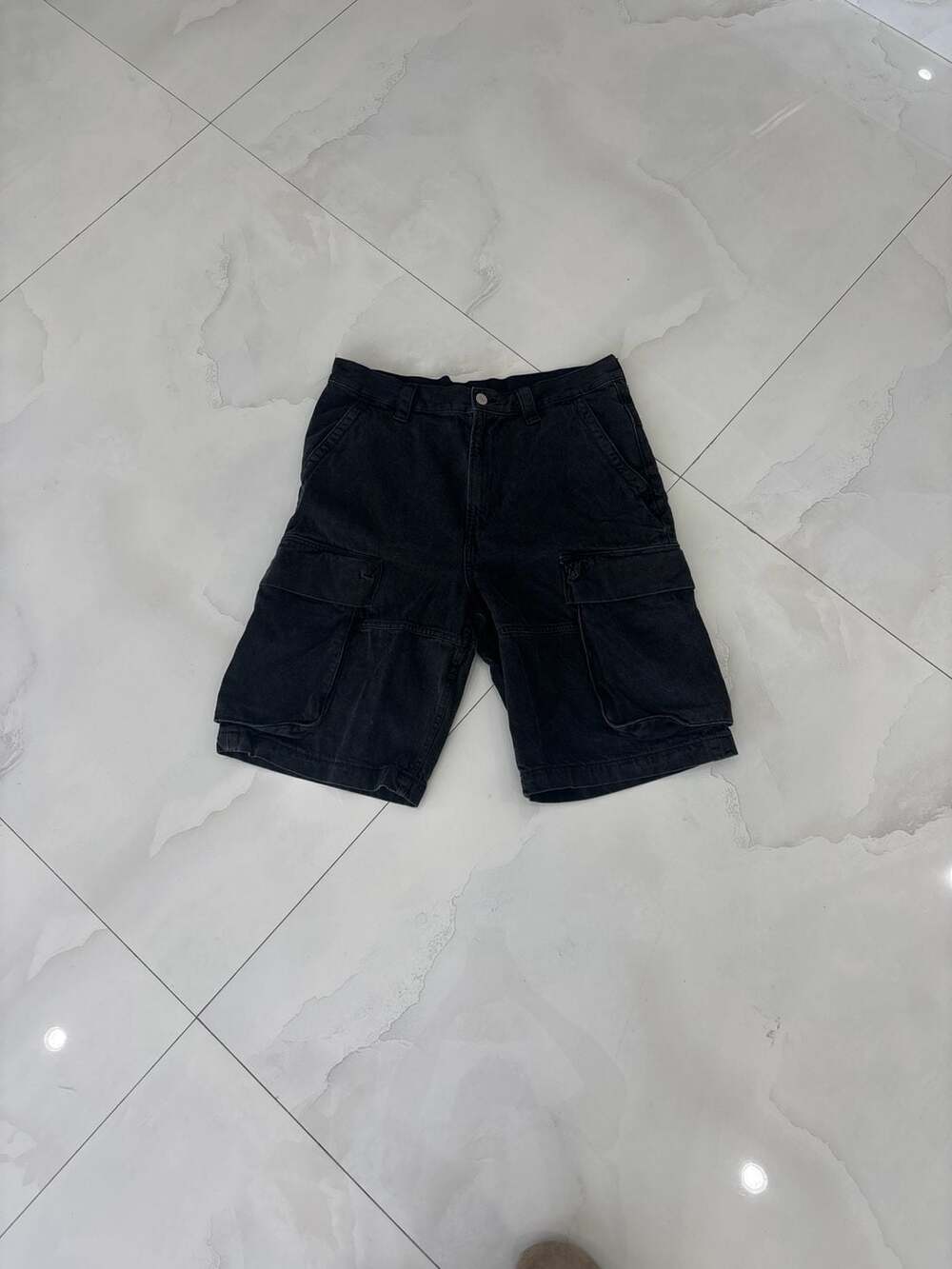 H&M Baggy Fit Denim Cargo Shorts in Black
